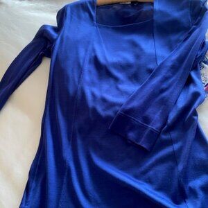 Blue Silk Knit Square-Neck Top